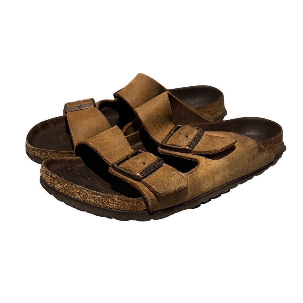 Birkenstock Arizona Tobacco Brown Oiled Leather Two Strap Sandals Mens 38 L7 M5